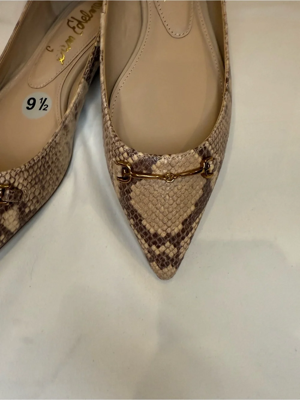 Sam Edelman Nori Leather Snake Print Flat Gold Bit Old Money Size 9.5 NWOB